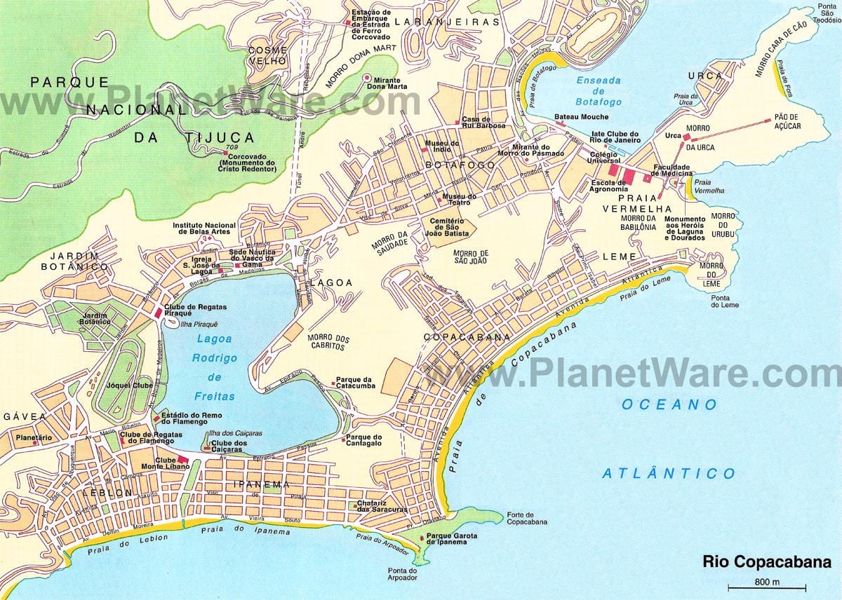 kart over strendene i Rio de Janeiro