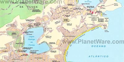 Kart over strendene i Rio de Janeiro